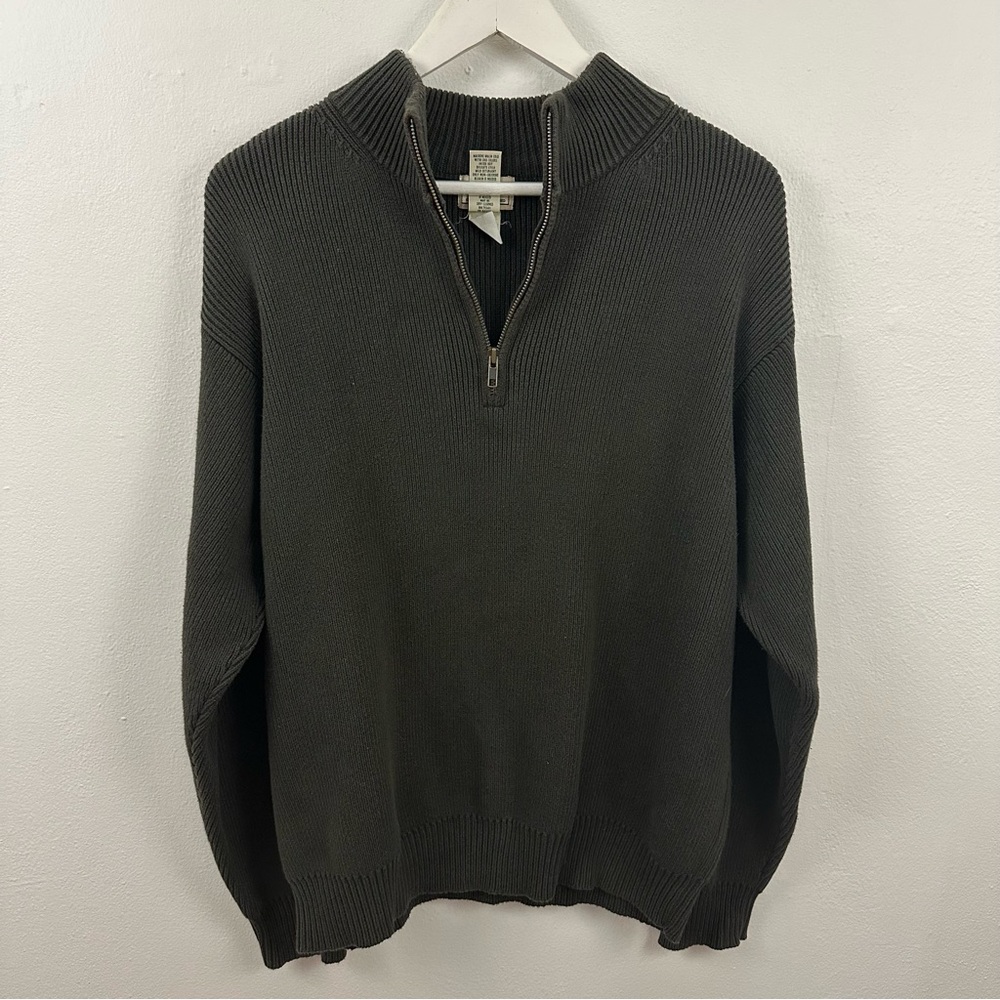 2/$20 L.L.Bean Quarter Zip Green Mock Neck Sweater Men's Size L